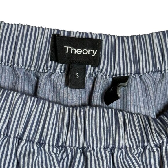 Theory Womens Striped Off-Shoulder seersucker Drawstring Top Small blue white - Picture 2 of 7